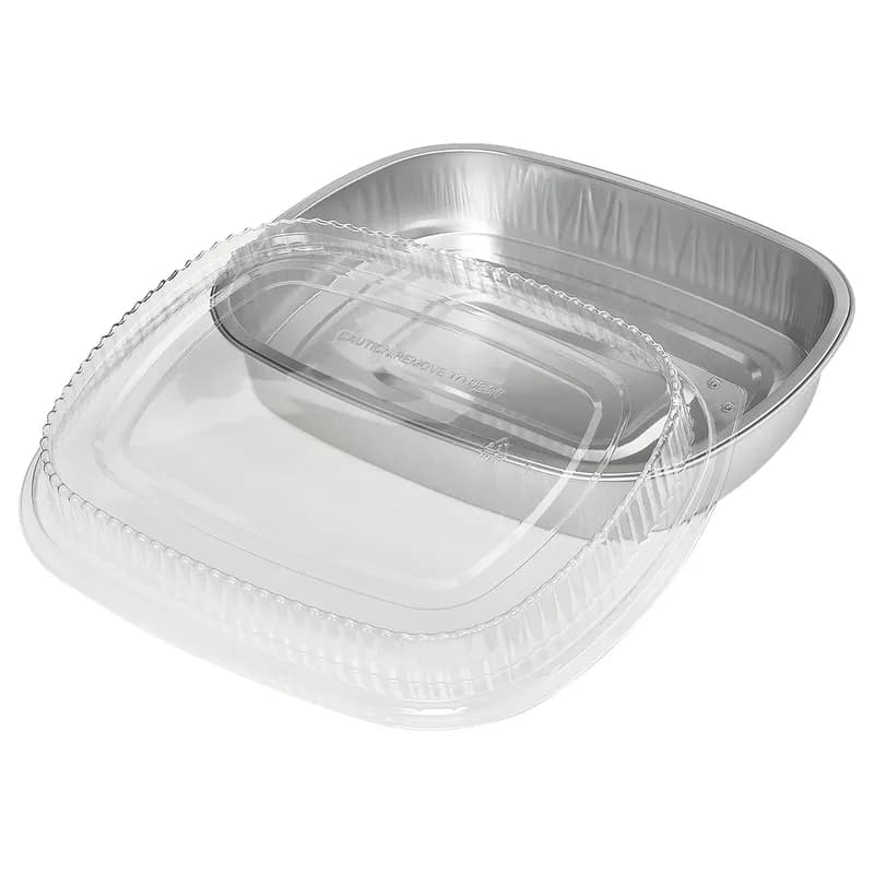 Victoria Bay Take-Out Container Base & Lid Combo With Dome Lid Large (LG) 72 OZ Aluminum Plastic Silver Clear 50/Case