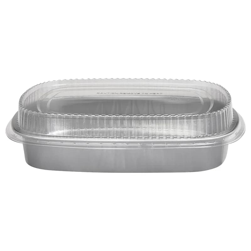 Victoria Bay Take-Out Container Base & Lid Combo With Dome Lid Large (LG) 72 OZ Aluminum Plastic Silver Clear 50/Case