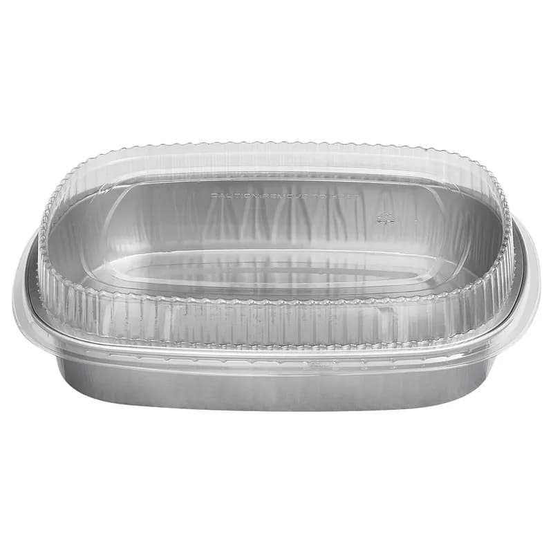 Victoria Bay Take-Out Container Base & Lid Combo With Dome Lid Large (LG) 72 OZ Aluminum Plastic Silver Clear 50/Case