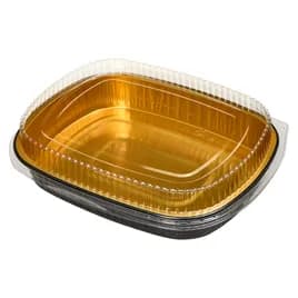 Victoria Bay Take-Out Container Base & Lid Combo With Dome Lid Large (LG) 72 OZ 11.25X8.875X1.75 IN Aluminum Plastic Black Gold Clear 50/Case