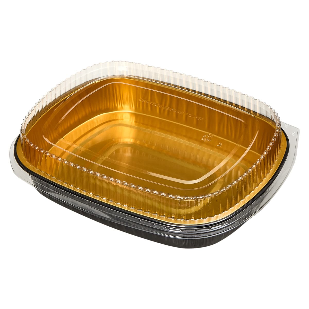 Victoria Bay Take-Out Container Base & Lid Combo With Dome Lid Large (LG) 72 OZ 11.25X8.875X1.75 IN Aluminum Plastic Black Gold Clear 50/Case