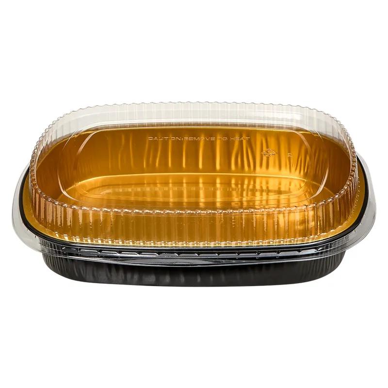 Victoria Bay Take-Out Container Base & Lid Combo With Dome Lid Large (LG) 72 OZ 11.25X8.875X1.75 IN Aluminum Plastic Black Gold Clear 50/Case