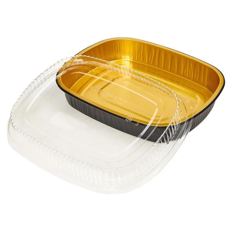 Victoria Bay Take-Out Container Base & Lid Combo With Dome Lid Large (LG) 72 OZ 11.25X8.875X1.75 IN Aluminum Plastic Black Gold Clear 50/Case