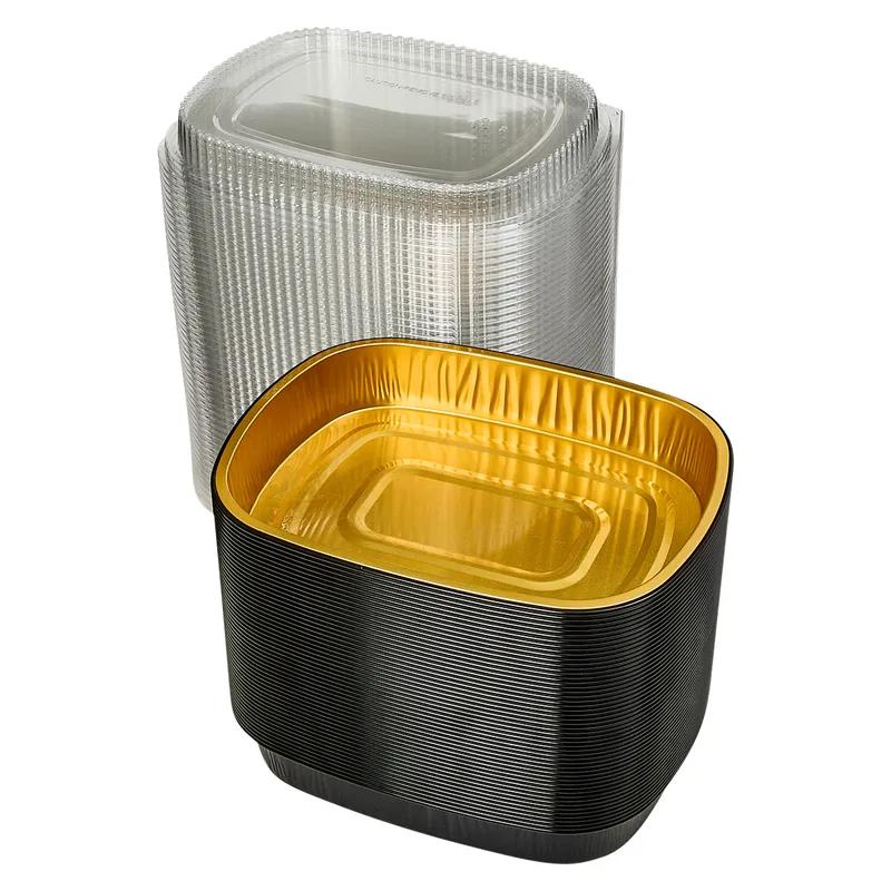 Victoria Bay Take-Out Container Base & Lid Combo With Dome Lid Large (LG) 72 OZ 11.25X8.875X1.75 IN Aluminum Plastic Black Gold Clear 50/Case