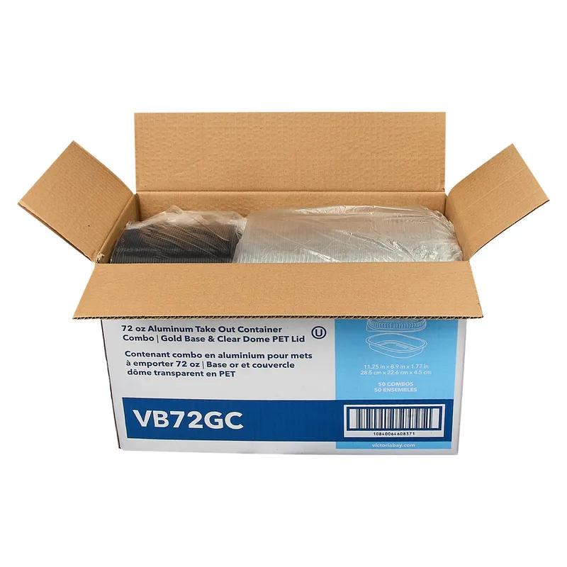 Victoria Bay Take-Out Container Base & Lid Combo With Dome Lid Large (LG) 72 OZ 11.25X8.875X1.75 IN Aluminum Plastic Black Gold Clear 50/Case