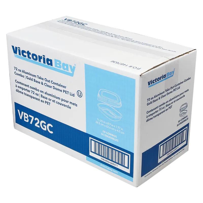 Victoria Bay Take-Out Container Base & Lid Combo With Dome Lid Large (LG) 72 OZ 11.25X8.875X1.75 IN Aluminum Plastic Black Gold Clear 50/Case