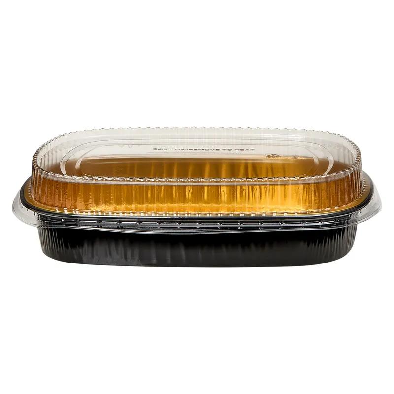 Victoria Bay Take-Out Container Base & Lid Combo With Dome Lid Large (LG) 72 OZ 11.25X8.875X1.75 IN Aluminum Plastic Black Gold Clear 50/Case