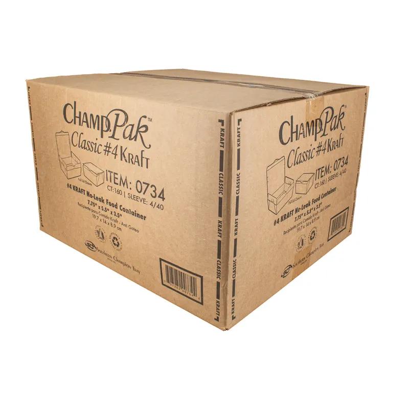 ChampPak Take-Out Box Fold-Top 7.75X5.5X3.5 IN Paper Kraft Rectangle 160/Case