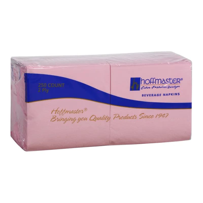 Beverage Napkins 9.5X9.5 IN Pink 2PLY 1/4 Fold Embossed 250 Count/Pack 4 Packs/Case 1000 Count/Case