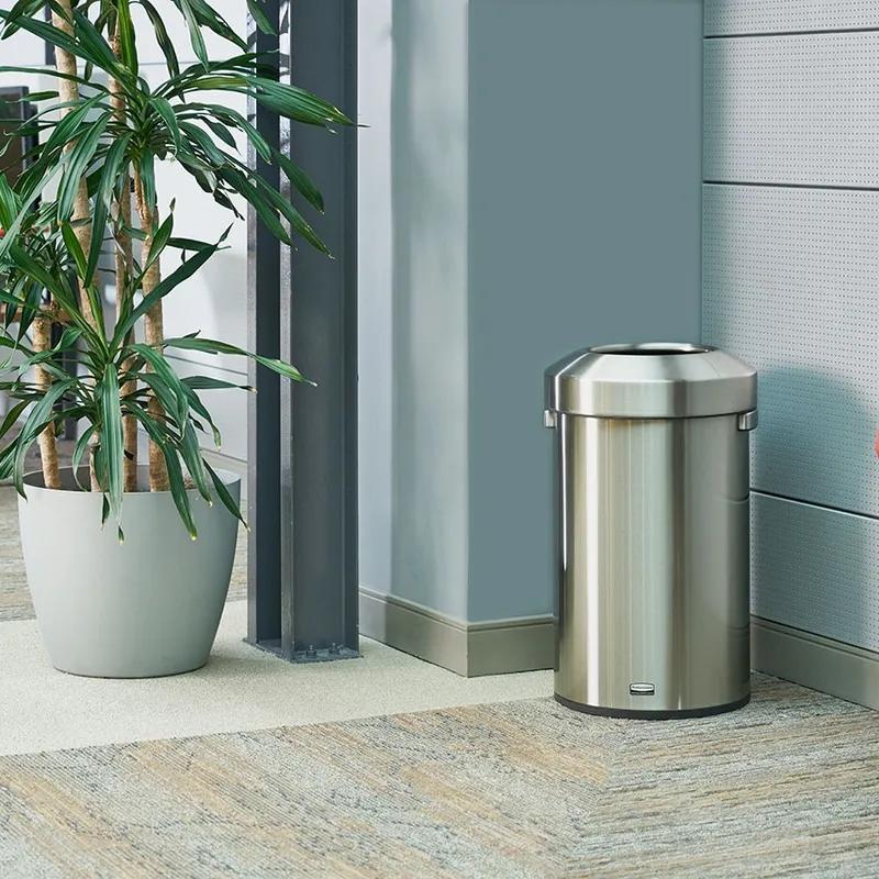Refine™ 1-Stream Trash Can 15.9X15.9X26.3 IN 16 GAL Stainless Round Metal With Open Lid 1/Each