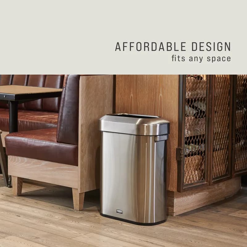 Refine™ 1-Stream Trash Can 18.2X11.3X25.6 IN 15 GAL Stainless Metal With Open Lid 1/Each