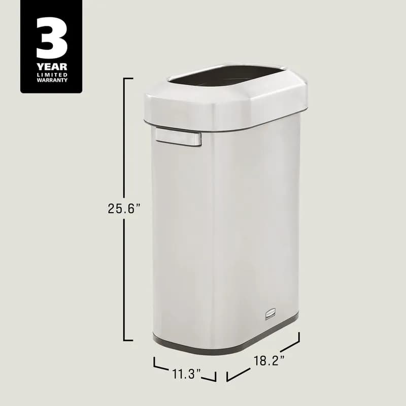 Refine™ 1-Stream Trash Can 18.2X11.3X25.6 IN 15 GAL Stainless Metal With Open Lid 1/Each