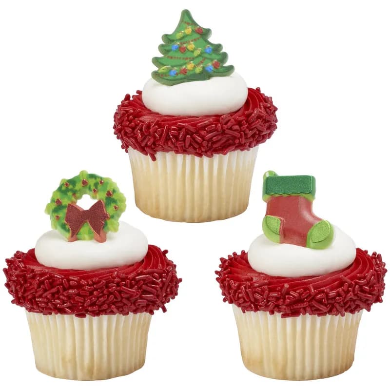 Cake & Cupcake Topper Ring Plastic Multicolor Whimsical Christmas 144/Pack