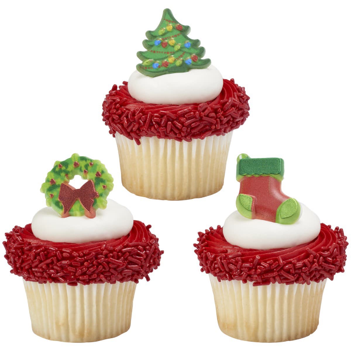 Cake & Cupcake Topper Ring Plastic Multicolor Whimsical Christmas 144/Pack