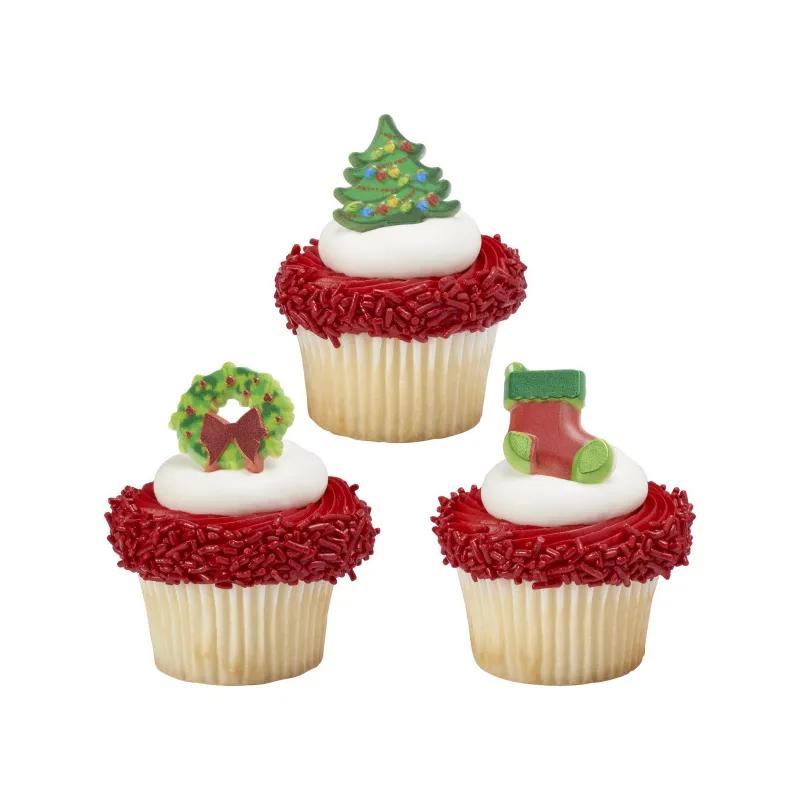 Cake & Cupcake Topper Ring Plastic Multicolor Whimsical Christmas 144/Pack
