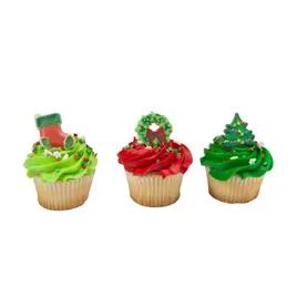 Cake & Cupcake Topper Ring Plastic Multicolor Whimsical Christmas 144/Pack