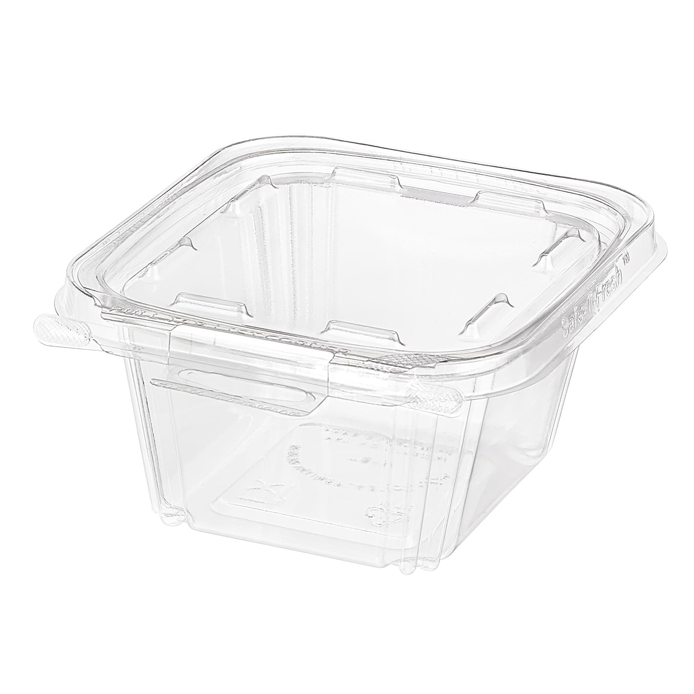 Safe-T-Fresh® Deli Container Hinged With Flat Lid 16 OZ PET Clear Rectangle Hangable Tamper-Evident 240/Case