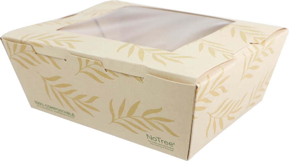 NoTree® #8 Take-Out Box Tuck-Top 7X5.7X2.5 IN Bamboo Paper PLA With Window 200/Case