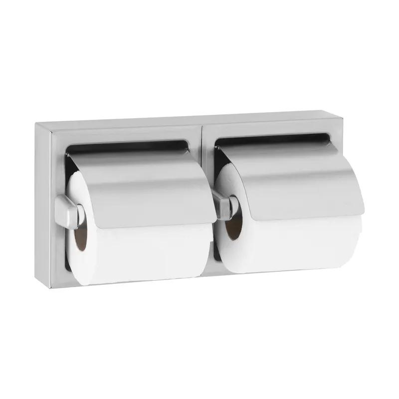 Toilet Paper Dispenser Stainless Steel Surface Mount Satin 2-Roll With Hood 1/Each