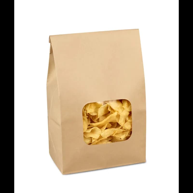Bagcraft® Tortilla Chip Bag 7.5X4.25X14.625 IN Paper Kraft With Window 250/Case