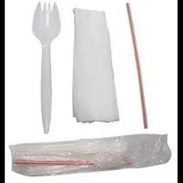 3PC Cutlery Kit PP White With Napkin,Spork,Straw 1000/Case
