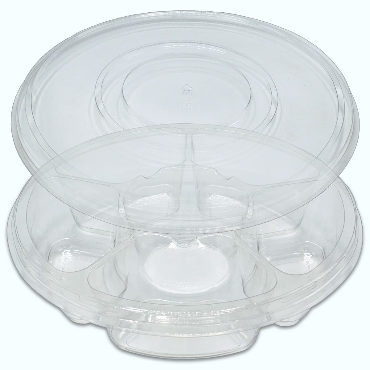 Deli Container Base & Lid Combo With Flat Lid PET Clear Round With Sauce Compartment 50/Case