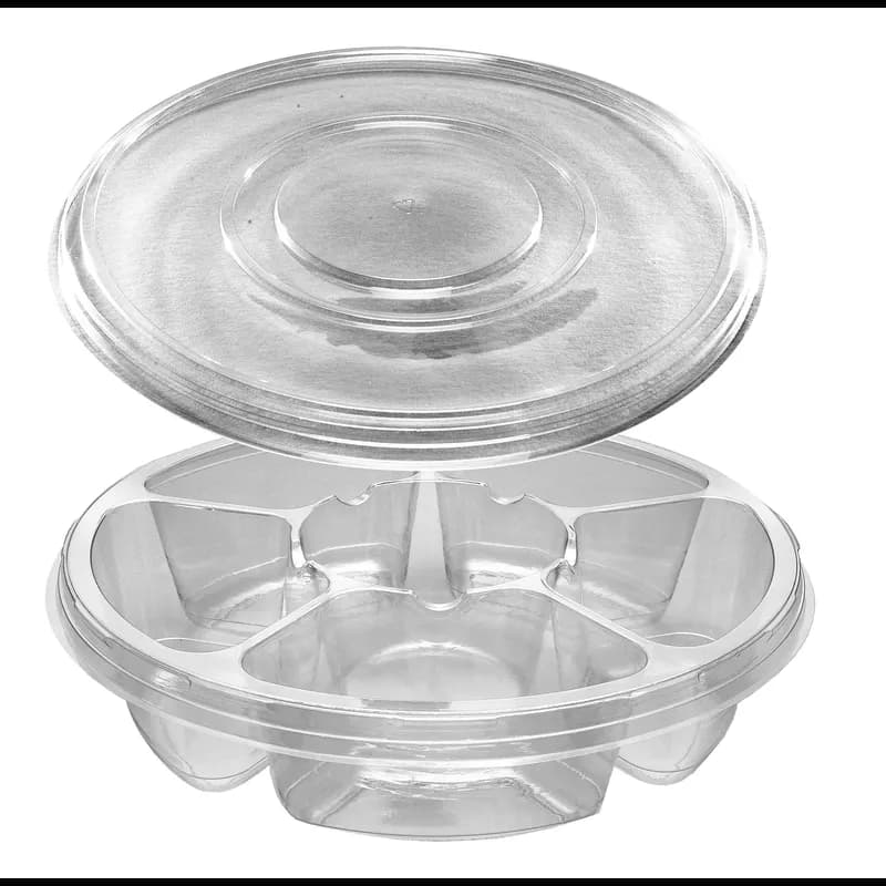 Deli Container Base & Lid Combo With Flat Lid PET Clear Round With Sauce Compartment 50/Case