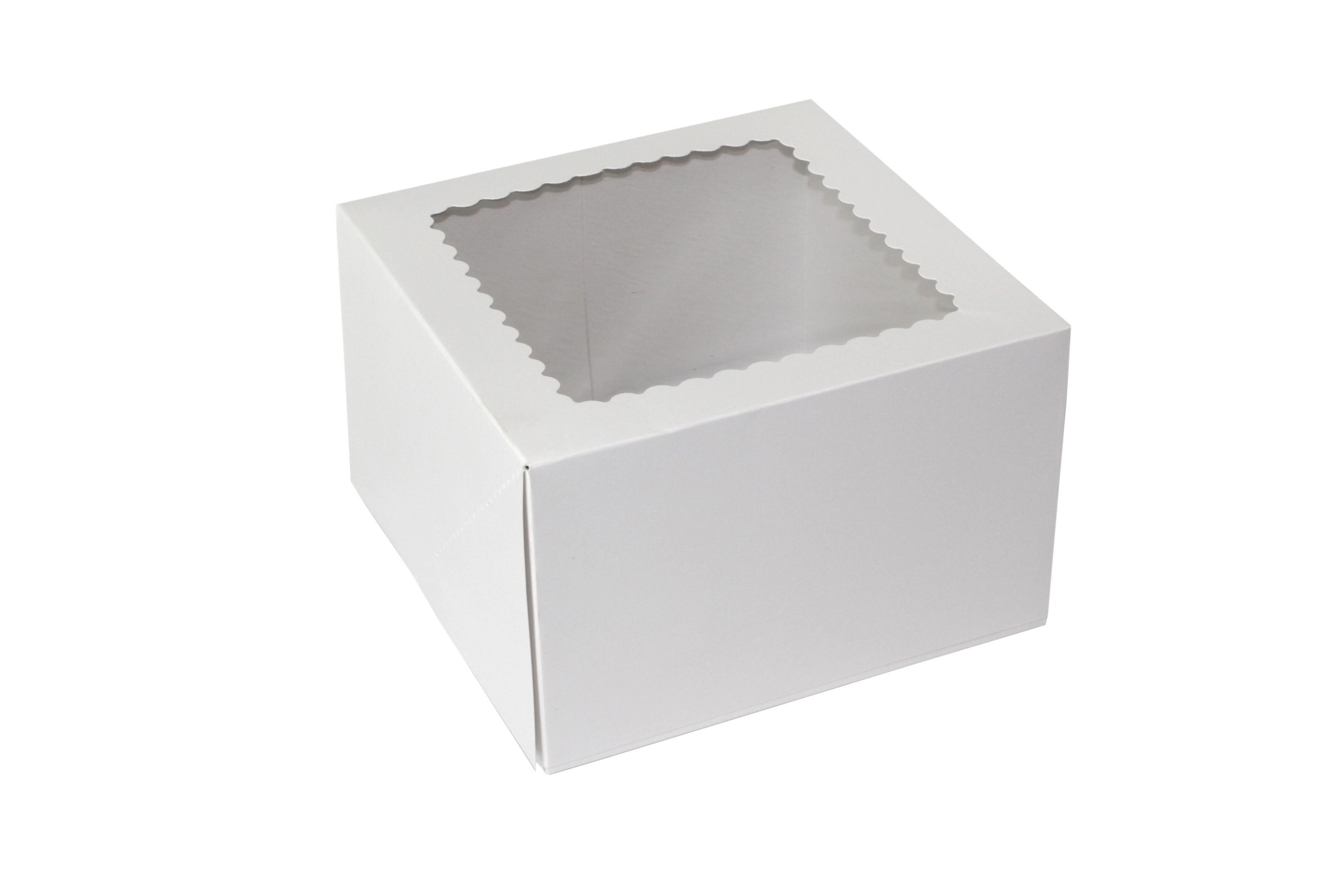 Bakery Box 8X8X5 IN Paperboard White 4 Corner 1-Piece Automatic With Window 100/Bundle