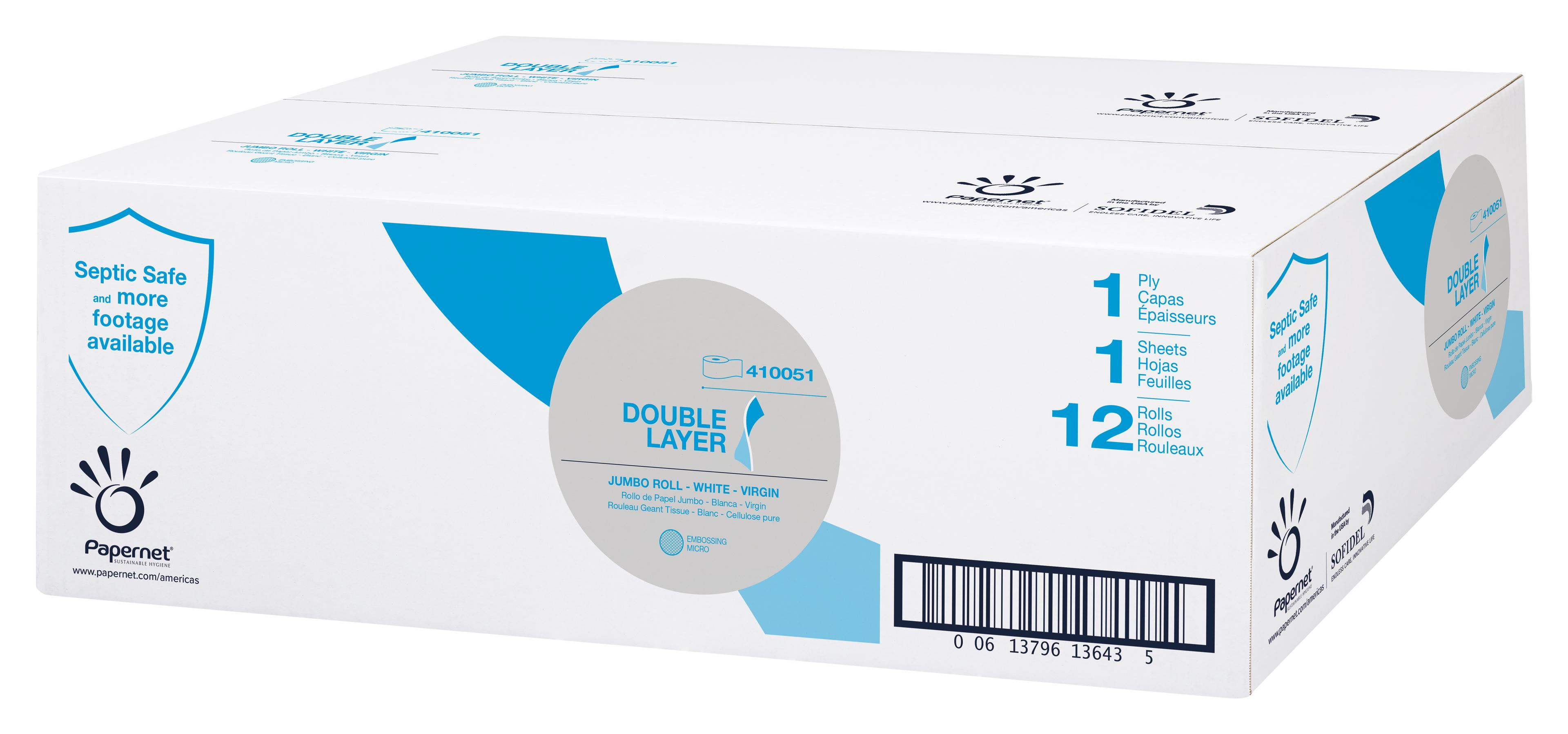 Toilet Paper & Tissue Roll 3.5IN X750FT Jumbo (JRT) Double Layer 12/Case