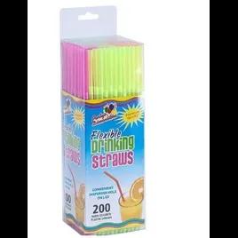 Flex Straw 7.75 IN Plastic Assorted Neon Unwrapped Boxed 7200/Case