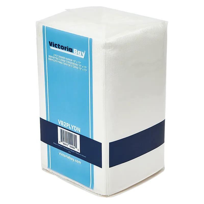 Victoria Bay Dinner Napkins 15X17 IN White Virgin Paper 2PLY 1/8 Fold 3000/Case
