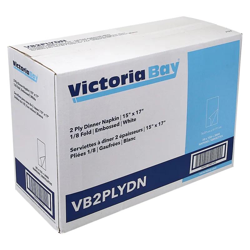 Victoria Bay Dinner Napkins 15X17 IN White Virgin Paper 2PLY 1/8 Fold 3000/Case