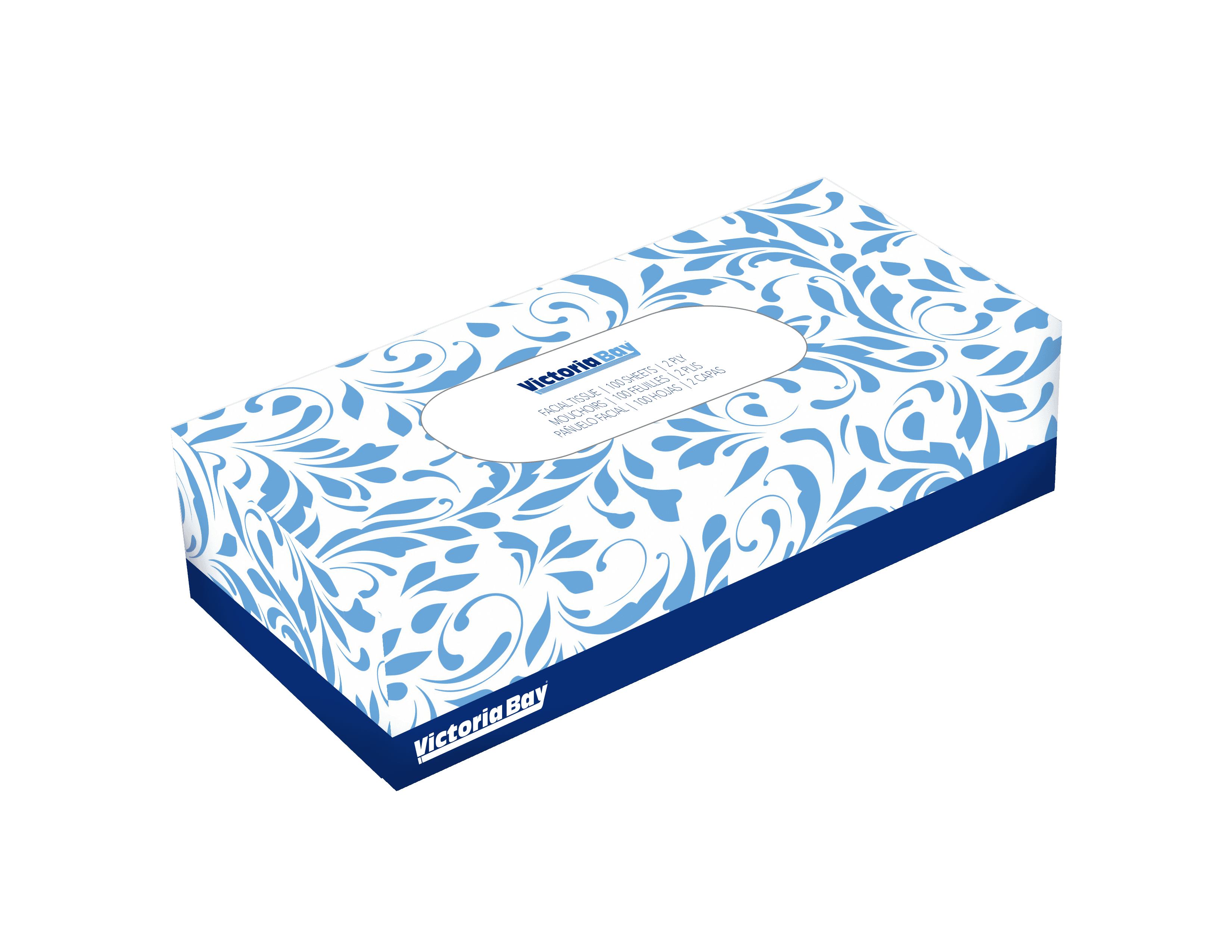 Victoria Bay Facial Tissue 6.5X8 IN 2PLY White Flat Box 100 Sheets/Pack 30 Packs/Case 3000 Sheets/Case