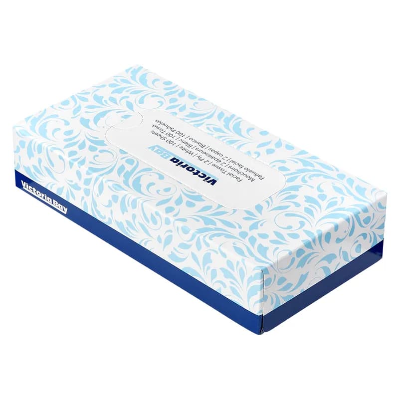 Victoria Bay Facial Tissue 6.5X8 IN 2PLY White Flat Box 100 Sheets/Pack 30 Packs/Case 3000 Sheets/Case
