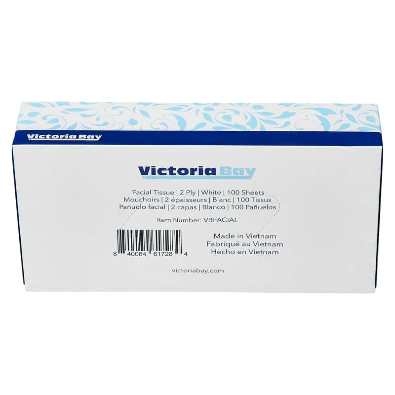Victoria Bay Facial Tissue 6.5X8 IN 2PLY White Flat Box 100 Sheets/Pack 30 Packs/Case 3000 Sheets/Case