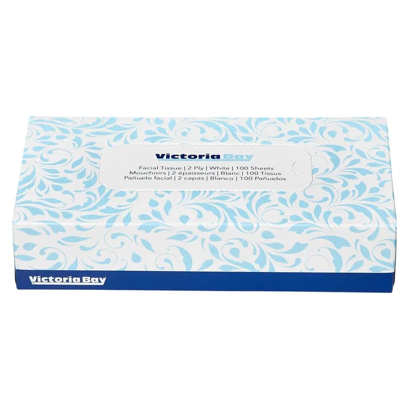 Victoria Bay Facial Tissue 6.5X8 IN 2PLY White Flat Box 100 Sheets/Pack 30 Packs/Case 3000 Sheets/Case