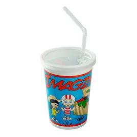 Cup, Lid & Straw Combo With Flat Lid 12 OZ Plastic Imagination With Hole 250/Case