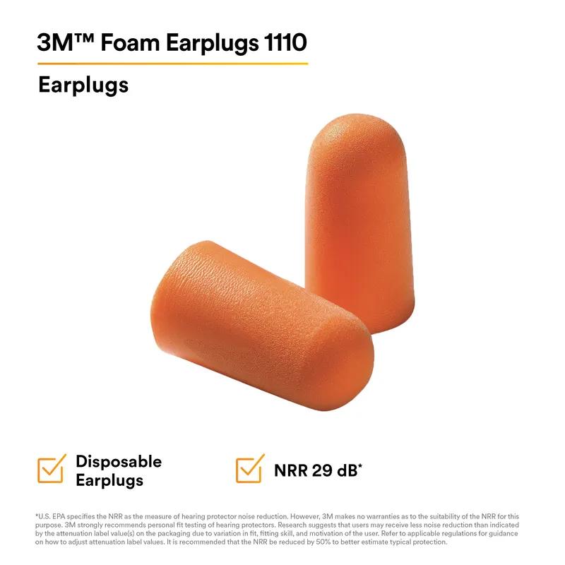 3M™ 1100 Ear Plugs Orange Foam Disposable Cordless 200/Box