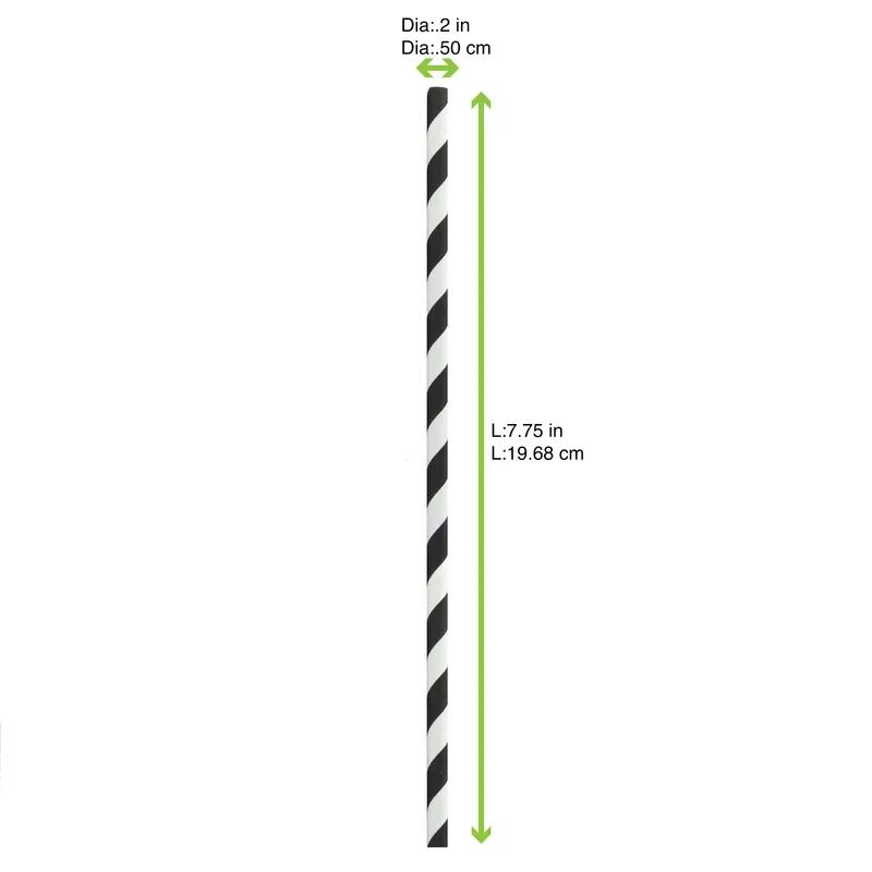 Straw 0.2X7.75 IN Paper Black White Wrapped 500 Count/Pack 6 Packs/Case 3000 Count/Case