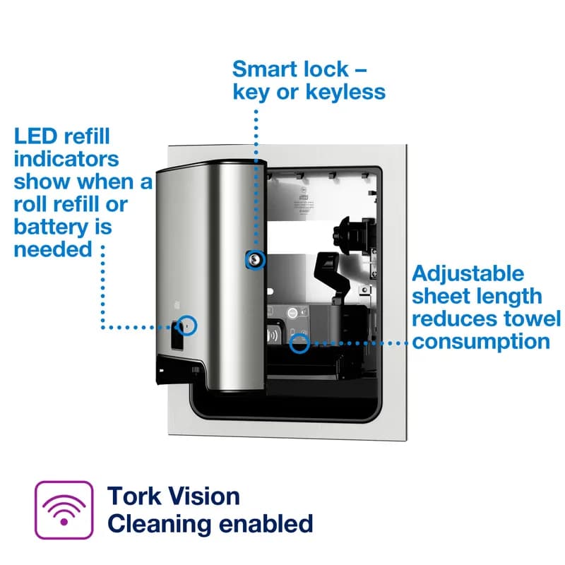 Tork Matic® Paper Towel Dispenser H1 7.87X17.64X20.55 IN Metal Plastic Stainless Recessed Hands Free 1/Each