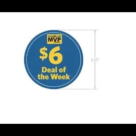 $6 Deli Deal Label 2.5 IN Blue Yellow Round 1/Each