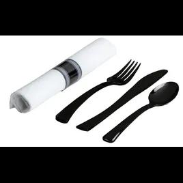 4PC Cutlery Kit Black Pre-Rolled With White Napkin,Knife,Fork,Spoon 100/Case