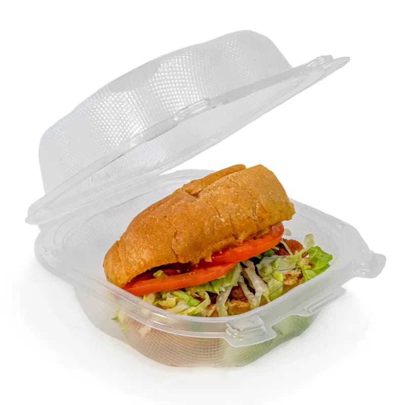 Sandwich Take-Out Container Hinged Large (LG) 5.84X6.25X2.88 IN PP Clear 300/Case