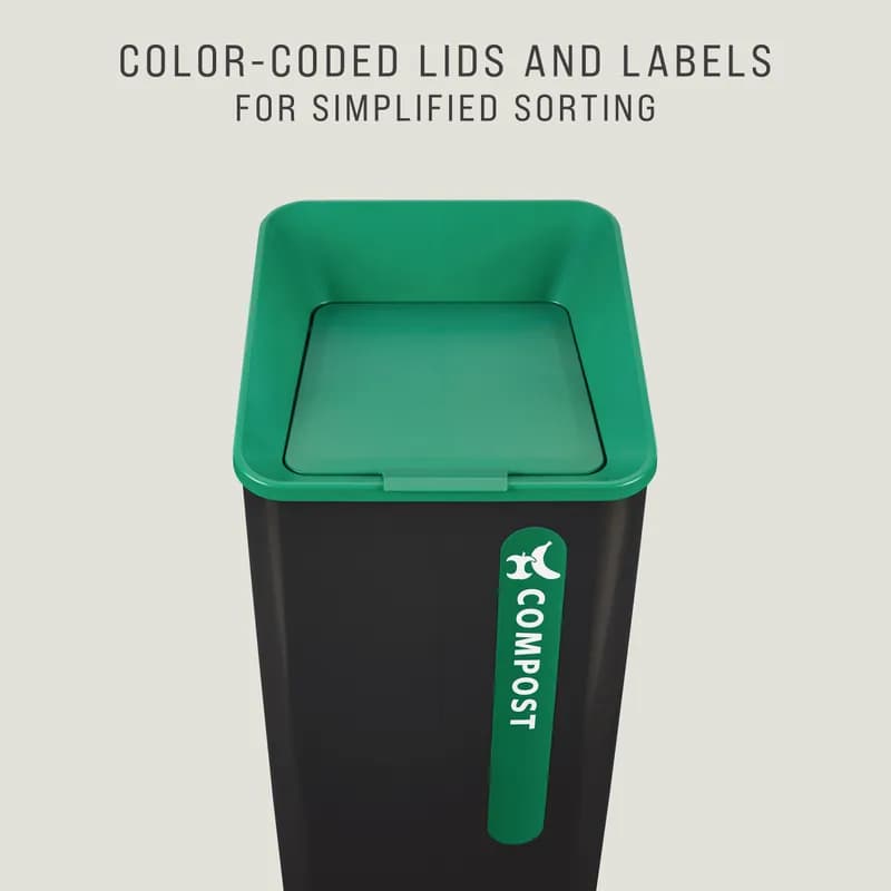 Sustain Compost 1-Stream Compost Can 20.47X20.87X39.37 IN 23 GAL Black Green Metal Resin With Hinged Lid 1/Each