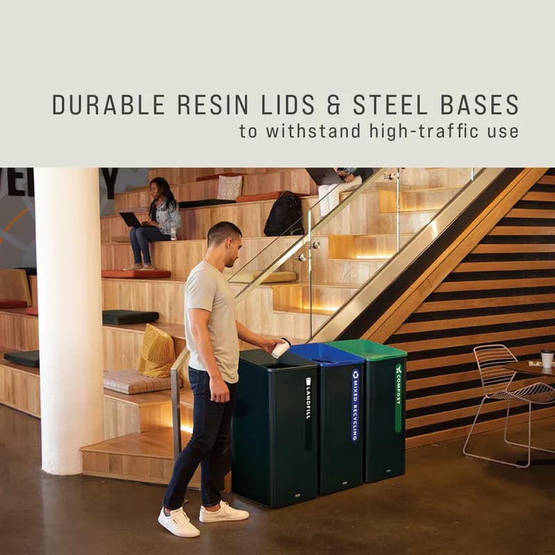 Sustain Compost 1-Stream Compost Can 20.47X20.87X39.37 IN 23 GAL Black Green Metal Resin With Hinged Lid 1/Each