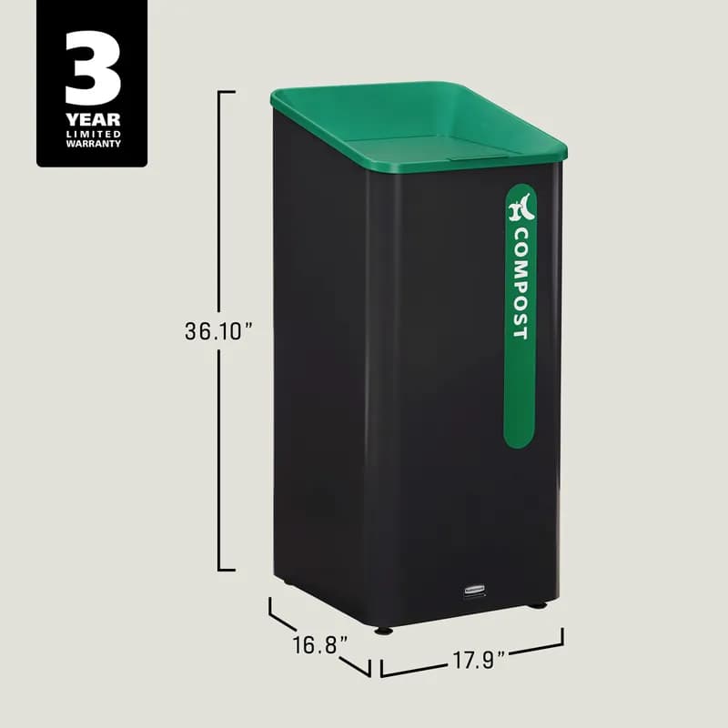 Sustain Compost 1-Stream Compost Can 20.47X20.87X39.37 IN 23 GAL Black Green Metal Resin With Hinged Lid 1/Each