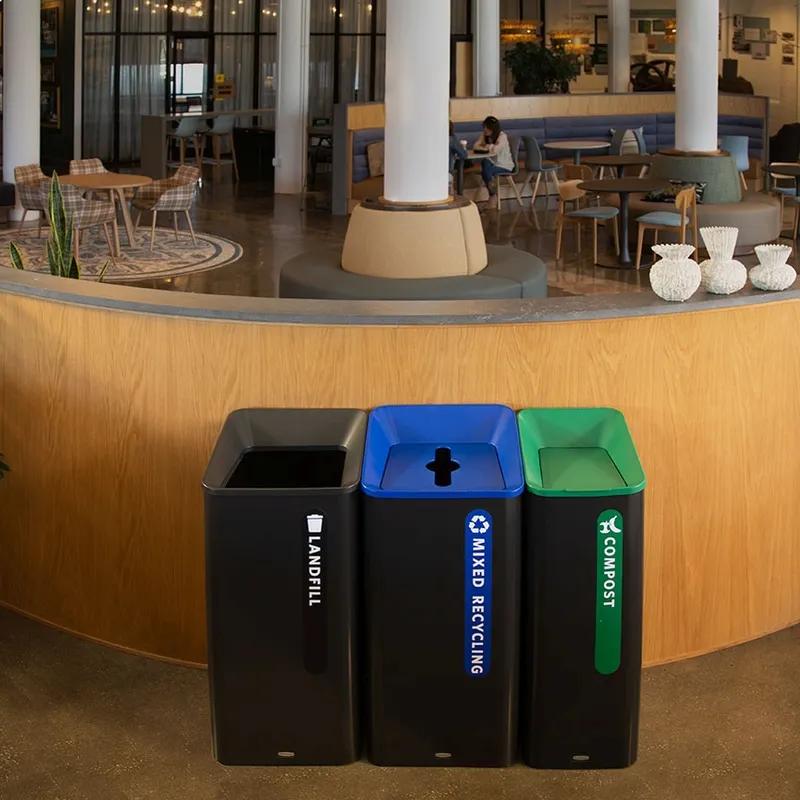 Landfill 1-Stream Trash Can 16.80X17.90X36.10 IN 23 GAL Black Metal Resin With Hinged Lid 1/Each