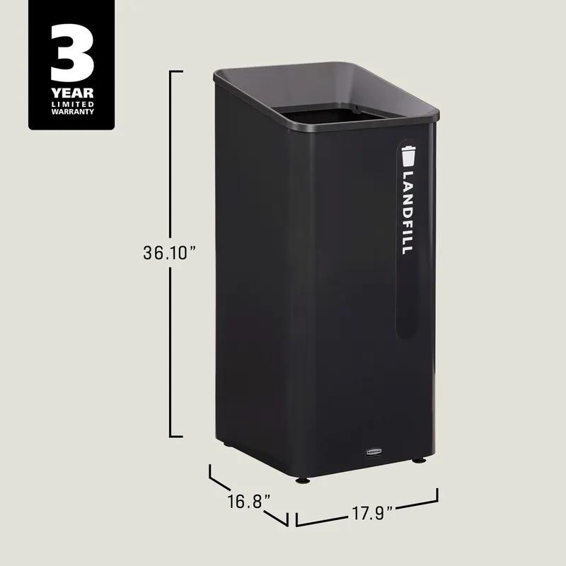 Landfill 1-Stream Trash Can 16.80X17.90X36.10 IN 23 GAL Black Metal Resin With Hinged Lid 1/Each