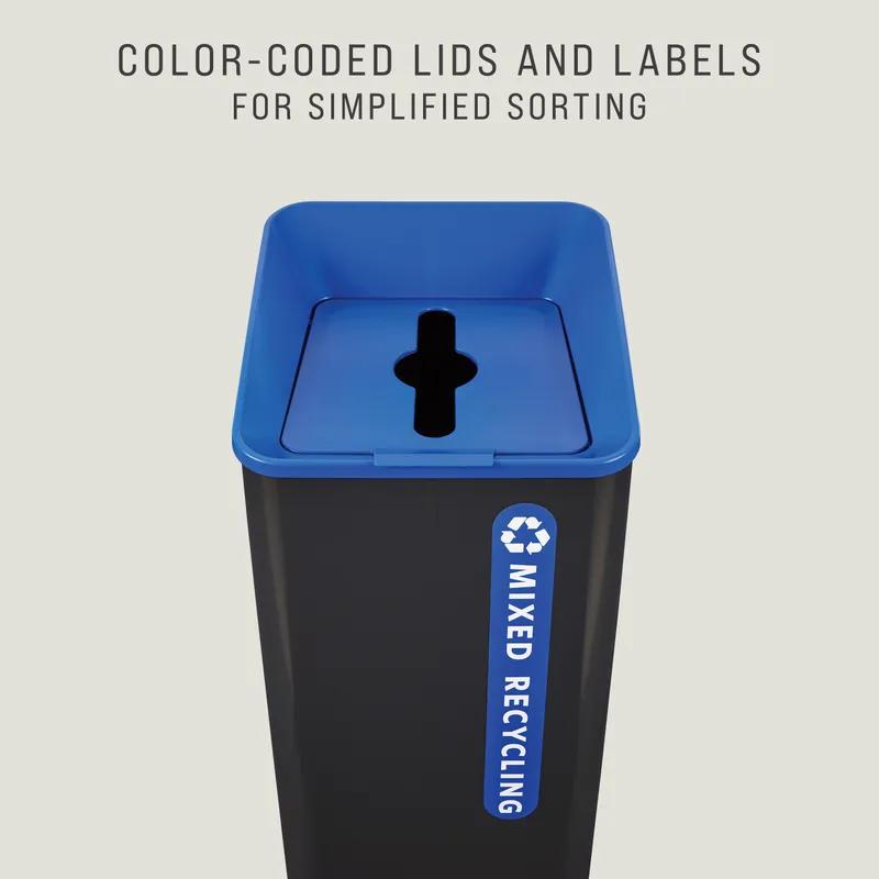 Mixed Recycling 1-Stream Bin 16.80X17.90X36.10 IN 23 GAL Black Blue Metal Resin With Hinged Lid 1/Each