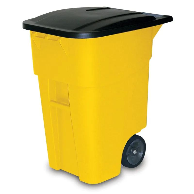 Brute® Trash 1-Stream Trash Can 28.9X23.4X36.5 IN 50 GAL Yellow Resin With Hinged Lid Indoor/Outdoor 1/Each